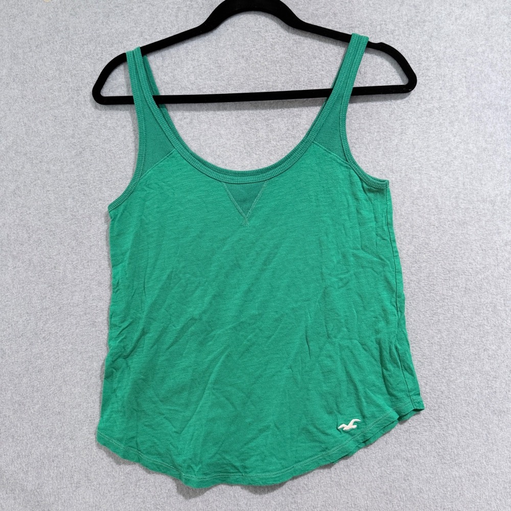 Hollister Womens XS Green Scoop Neck Tank Top Logo Sleeveless coastal preppy y2k